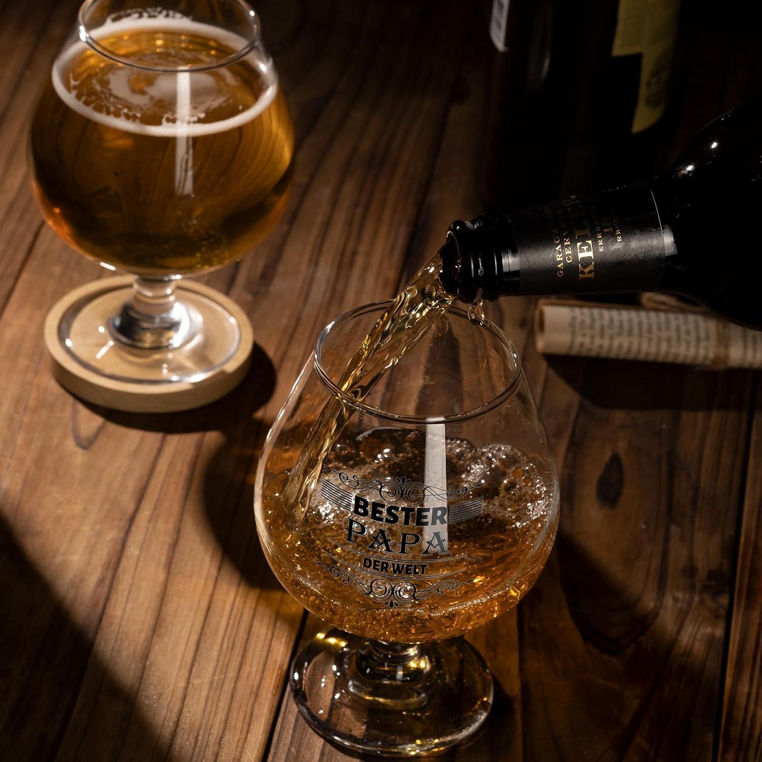 Geschenk Papa Weihnachten Bierkrug Glas+Bambus 17OZ