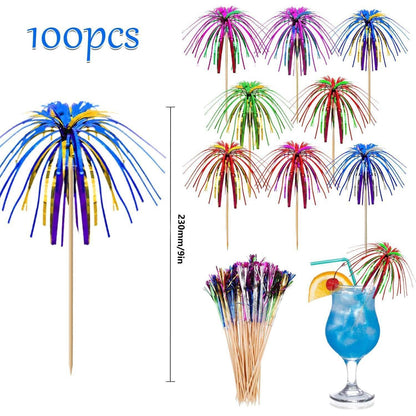 Cocktailspieße Feuerwerk 100 Stück Mehrfarbig für Party Dekoration