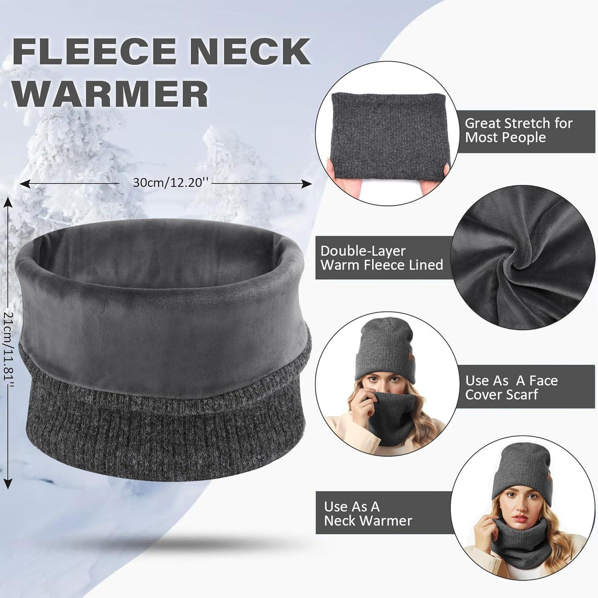 Winter Beanie Mütze und Schal Set Dunkelgrau Warm Unisex