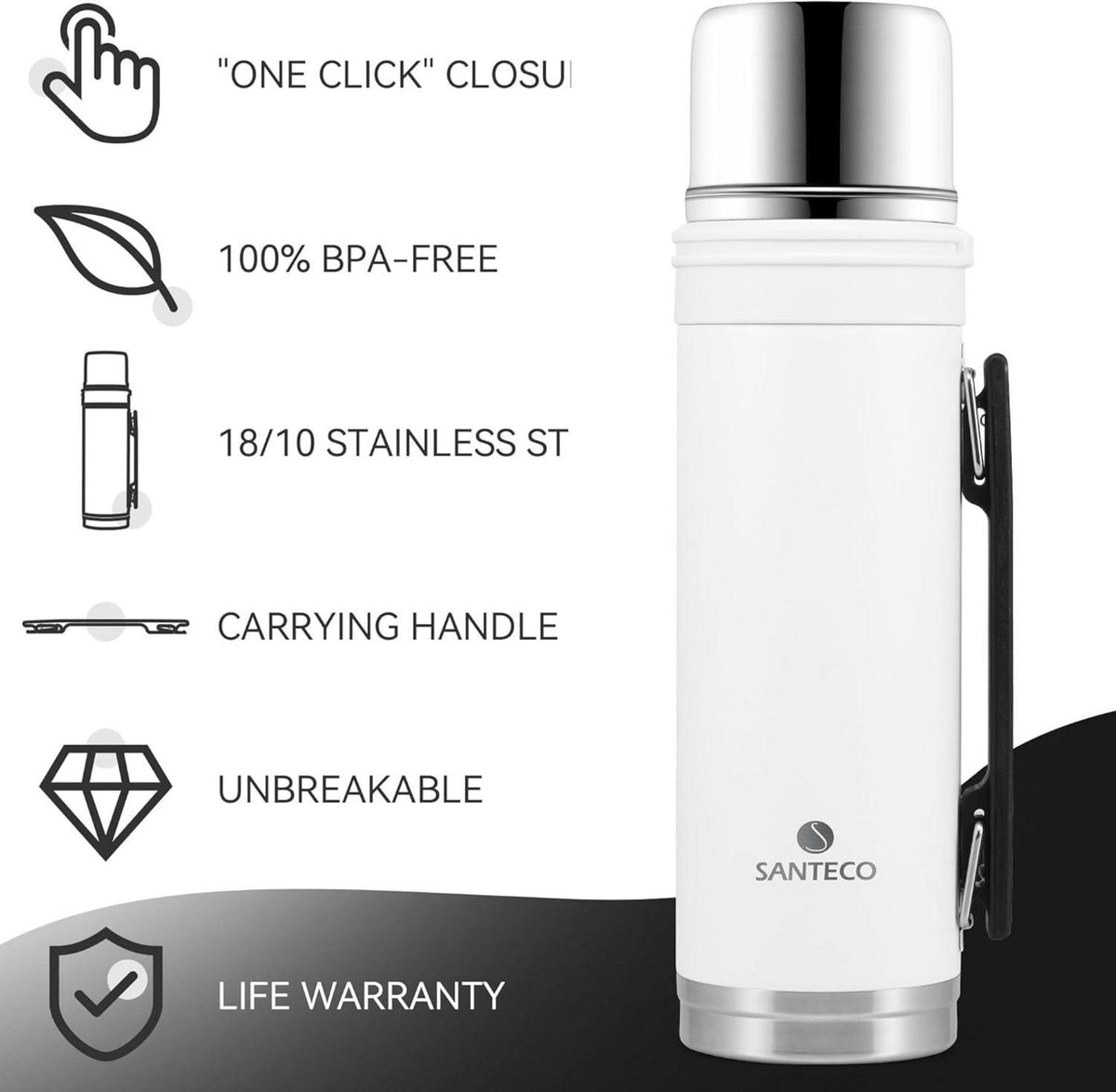 Thermoskanne 1L Auslaufsicher Isolierflasche Edelstahl Trinkbecher
