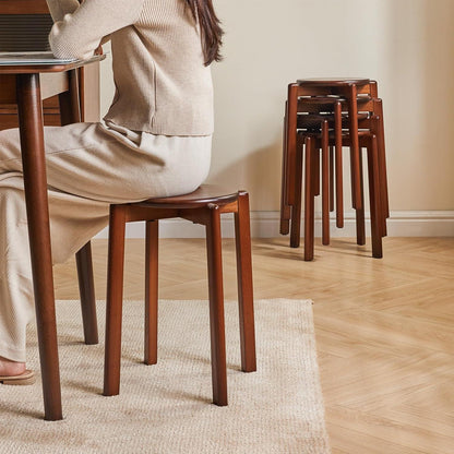 Massivholz Barhocker Set (4er) – Walnussbraun, Stapelbar