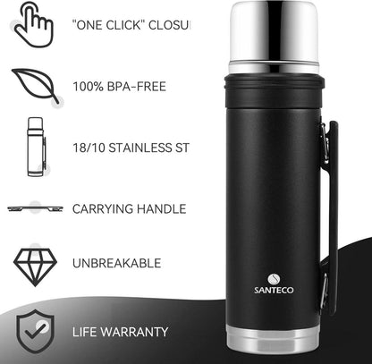 Thermoskanne Isolierflasche Edelstahl mit Trinkbecher 1L