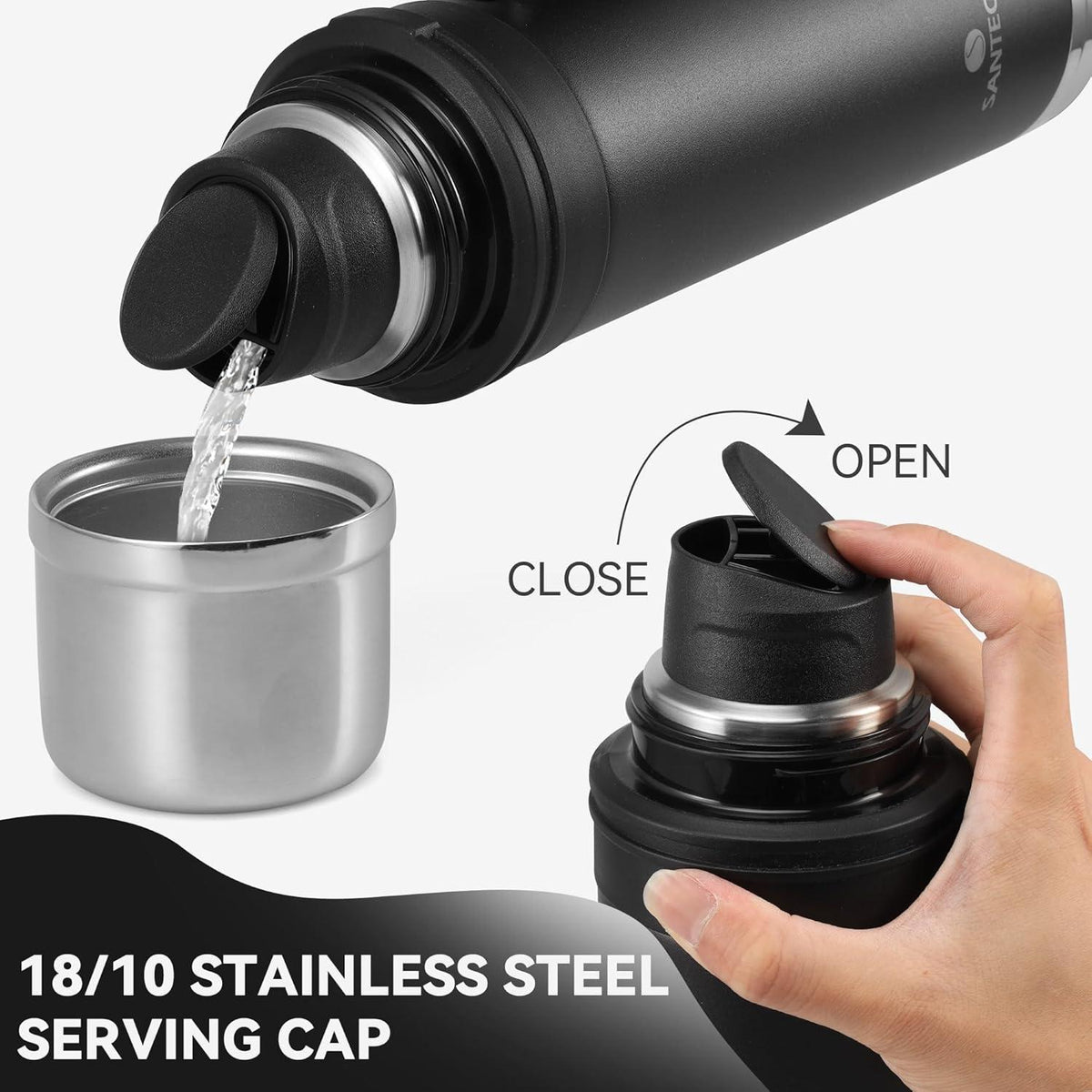 Thermoskanne 1L Edelstahl Isolierflasche Trinkbecher BPA Frei Kalt