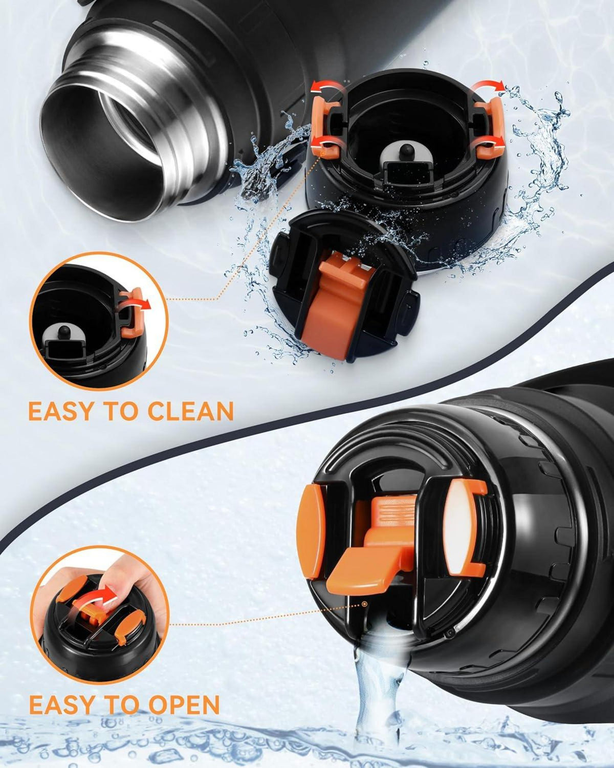 Thermoskanne Edelstahl Isolierflasche mit Trinkbecher 1,2L Schwarz