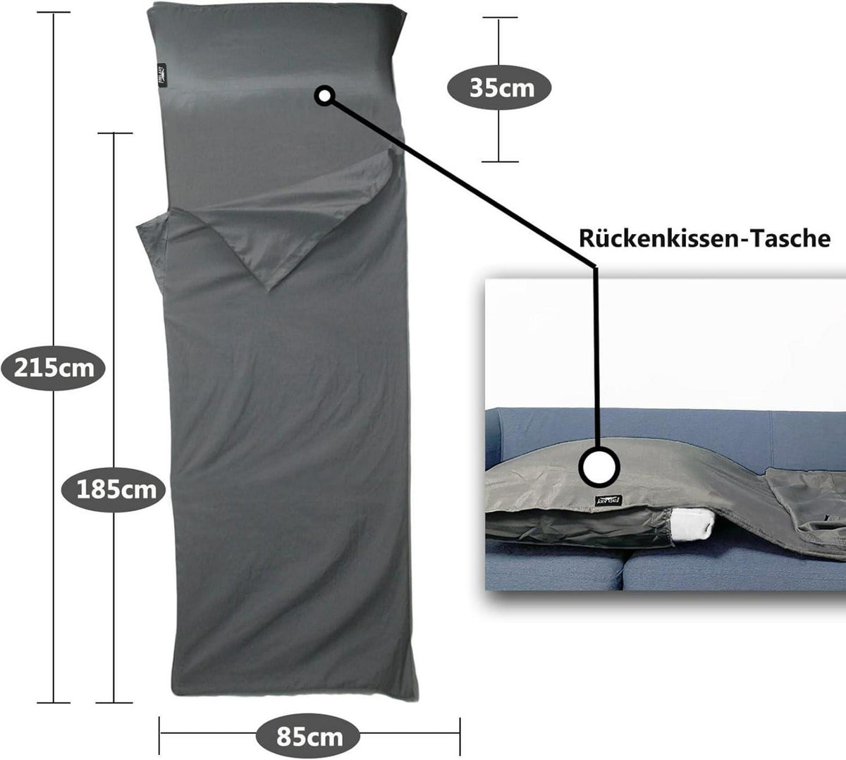 Hüttenschlafsack XL Ultraleicht Schlafsack Inlett für Backpacking Hostels Camping Strand Blau