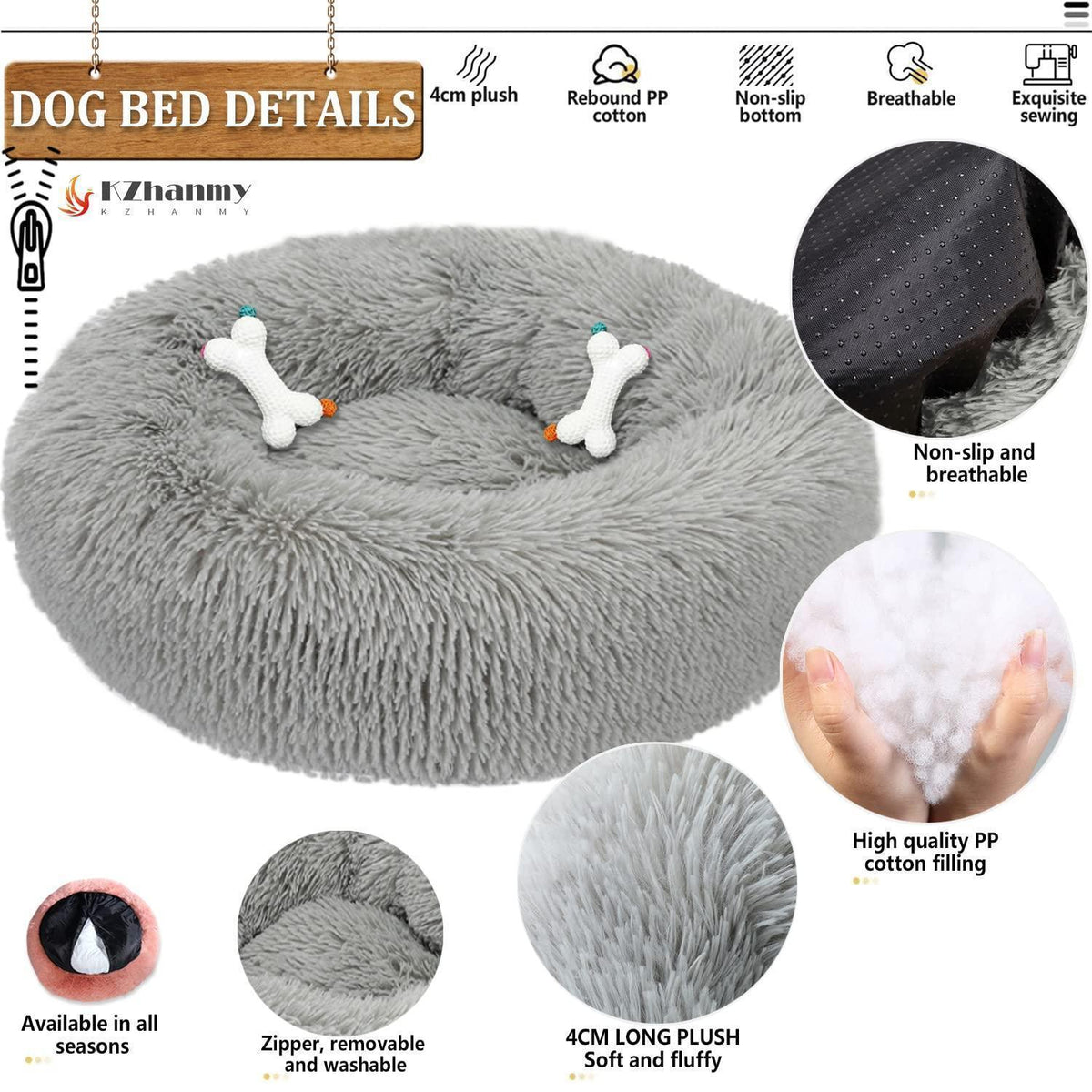 Rundes Hundebett Flauschig Donut – Bequemes Hundesofa 2XL Grau