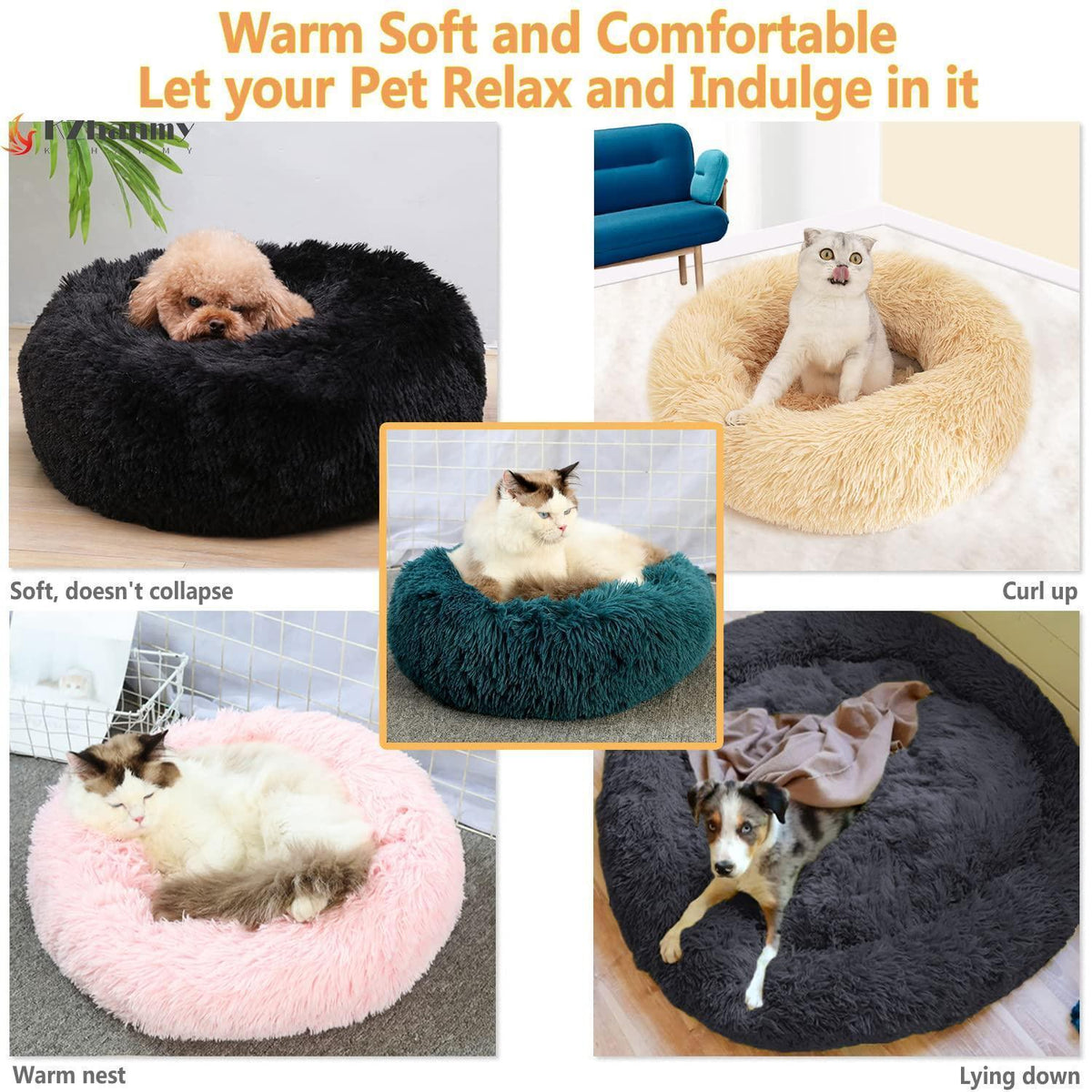 Rundes Hundebett Flauschig Donut – Bequemes Hundesofa 90cm/Cyan