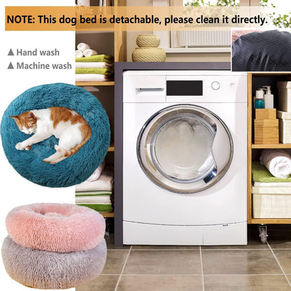 Rundes Hundebett Flauschig Donut – Bequemes Hundesofa 90cm/Cyan