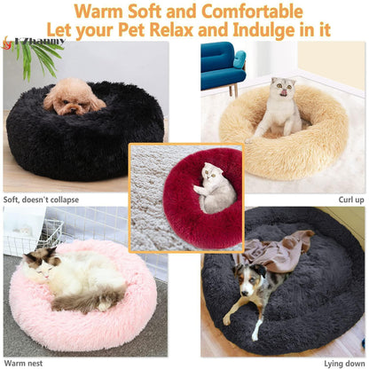 Rundes Hundebett Flauschig Donut – Bequemes Hundesofa in Weinrot 4XL