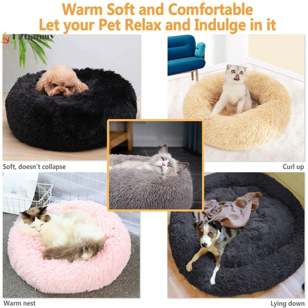 Rundes Hundebett Flauschig Donut – Bequemes Hundesofa 4XL Grau