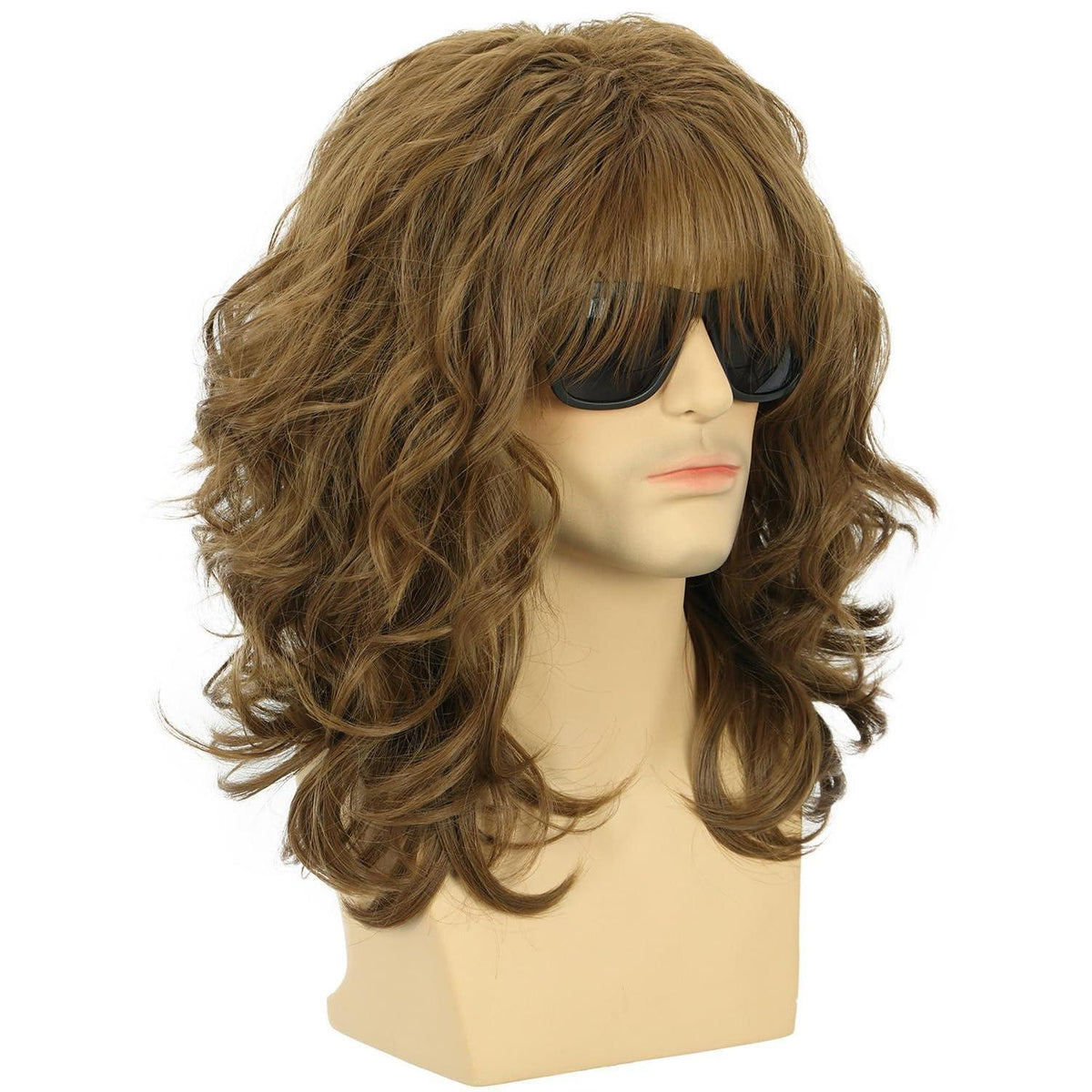 Braune Lockenperücke 70er 80er Rocker Stil