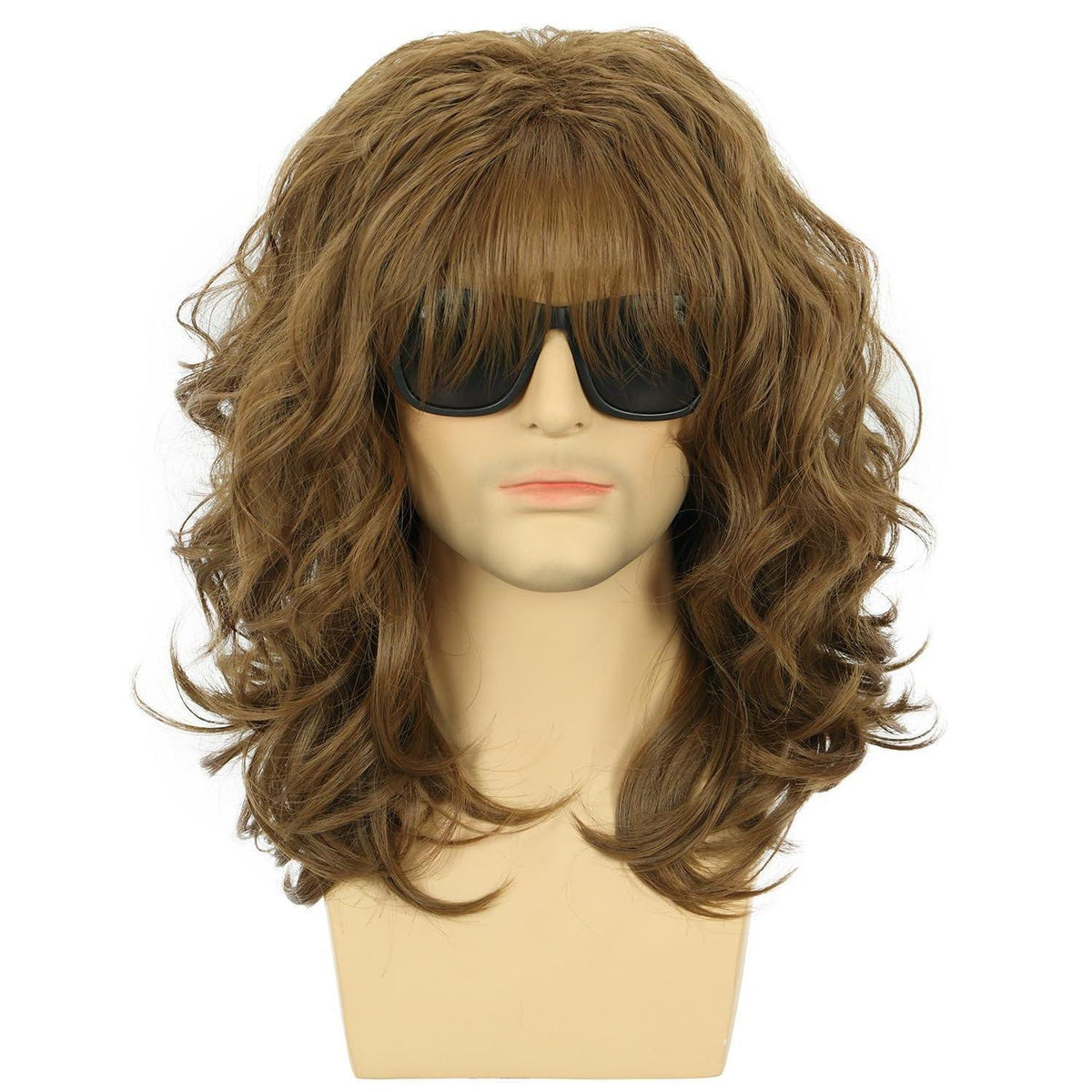 Braune Lockenperücke 70er 80er Rocker Stil