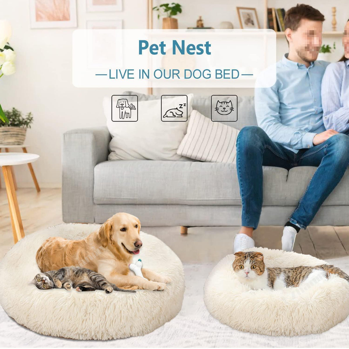 Rundes Hundebett Flauschig Donut – Bequemes Hundesofa 4XL