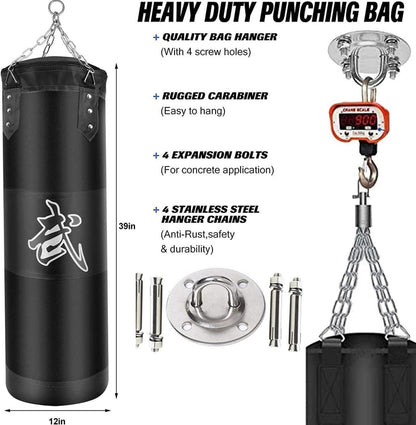 Boxsack Set Heavy Duty Punchingsäcke UNGEFÜLLT Hängende Boxing Bag Schwarz 80cm