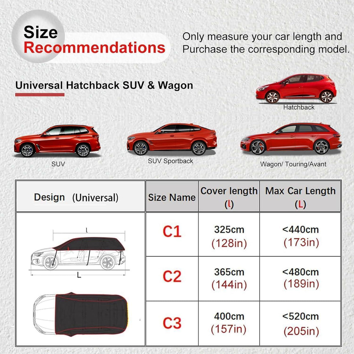 Halbe Autoabdeckung wasserdicht für SUV & Wagon (bis 480cm)