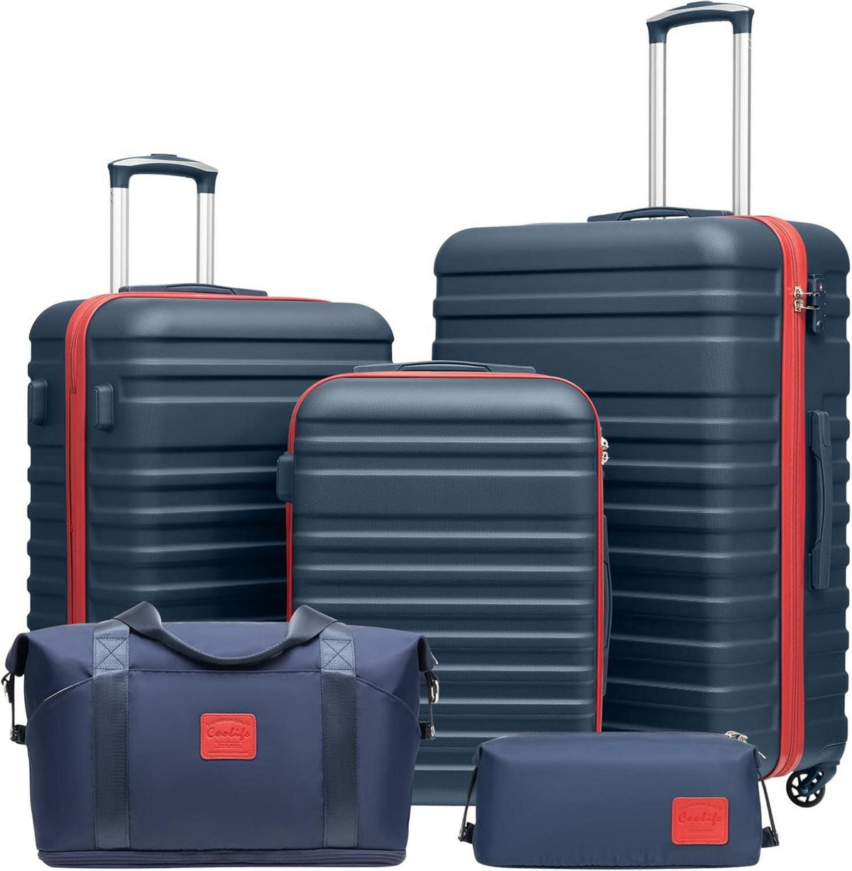 Koffer Set ABS Hartschalen 5tlg in Blau/Rot