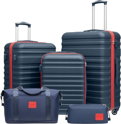 Koffer Set ABS Hartschalen 5tlg in Blau/Rot