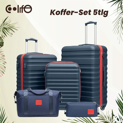 COOLIFE Koffer Set 5tlg ABS Hartschalen Trolley 4 Rollen TSA