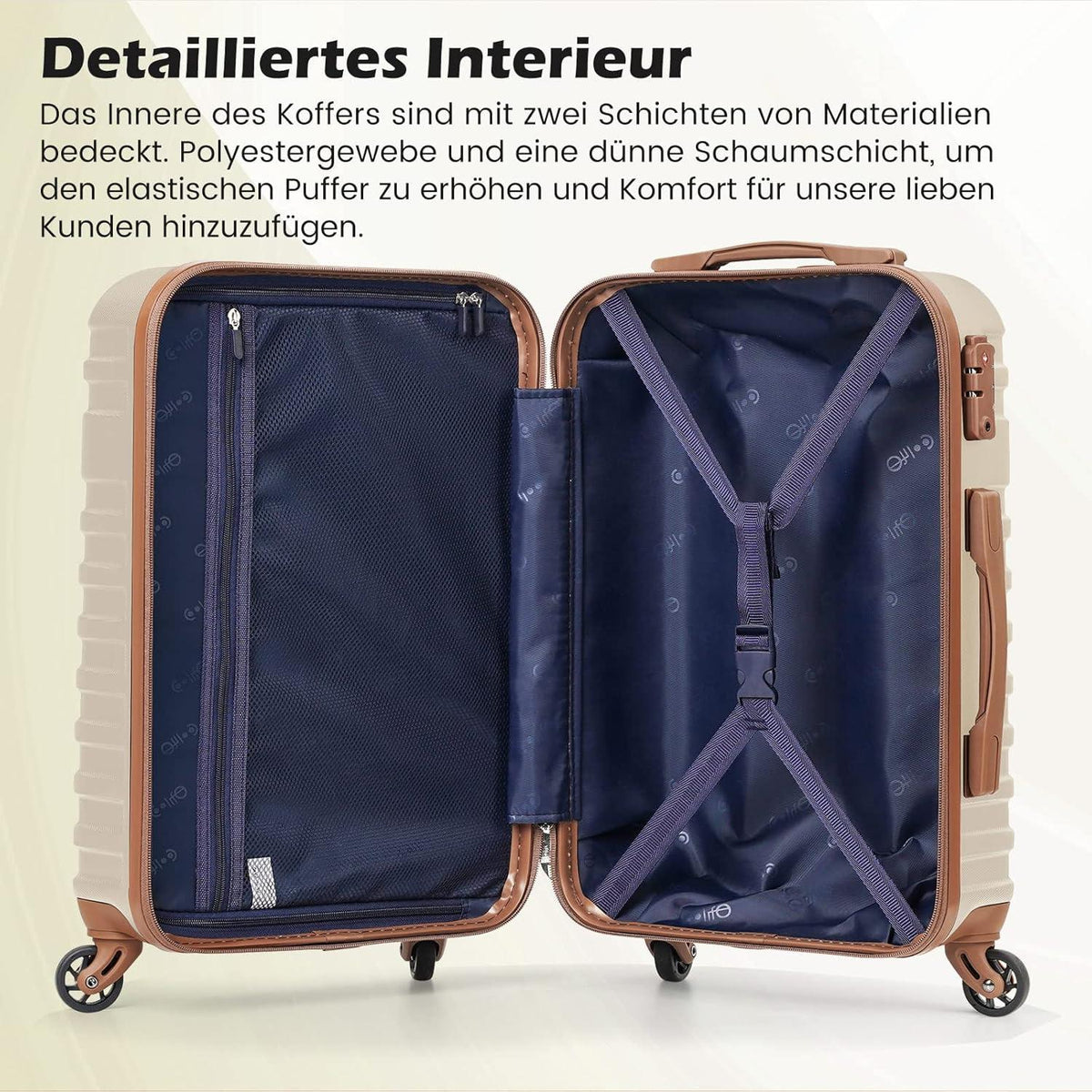 Koffer Set 5tlg Hartschalen Trolley ABS 4 Rollen TSA-Schloss Blau/Rot