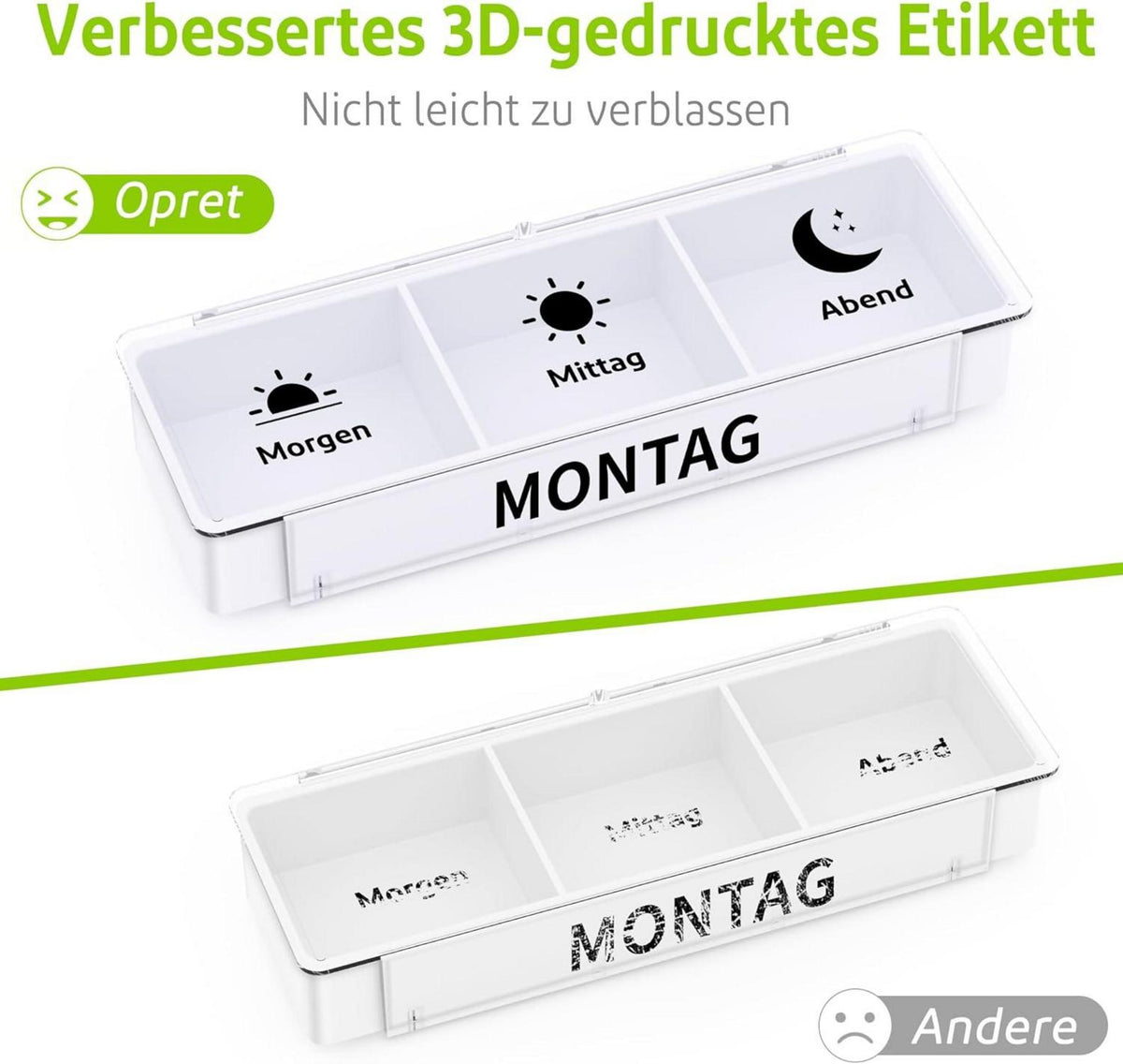 Tablettenbox 7 Tage mit 3 Fächern - Medikamentenbox Organizer