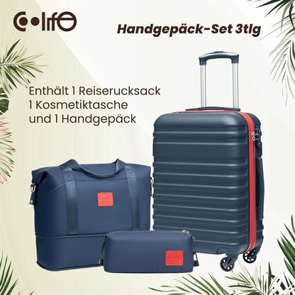 COOLIFE ABS Hartschalen Koffer Set 3tlg Blau/Rot Handgepäck
