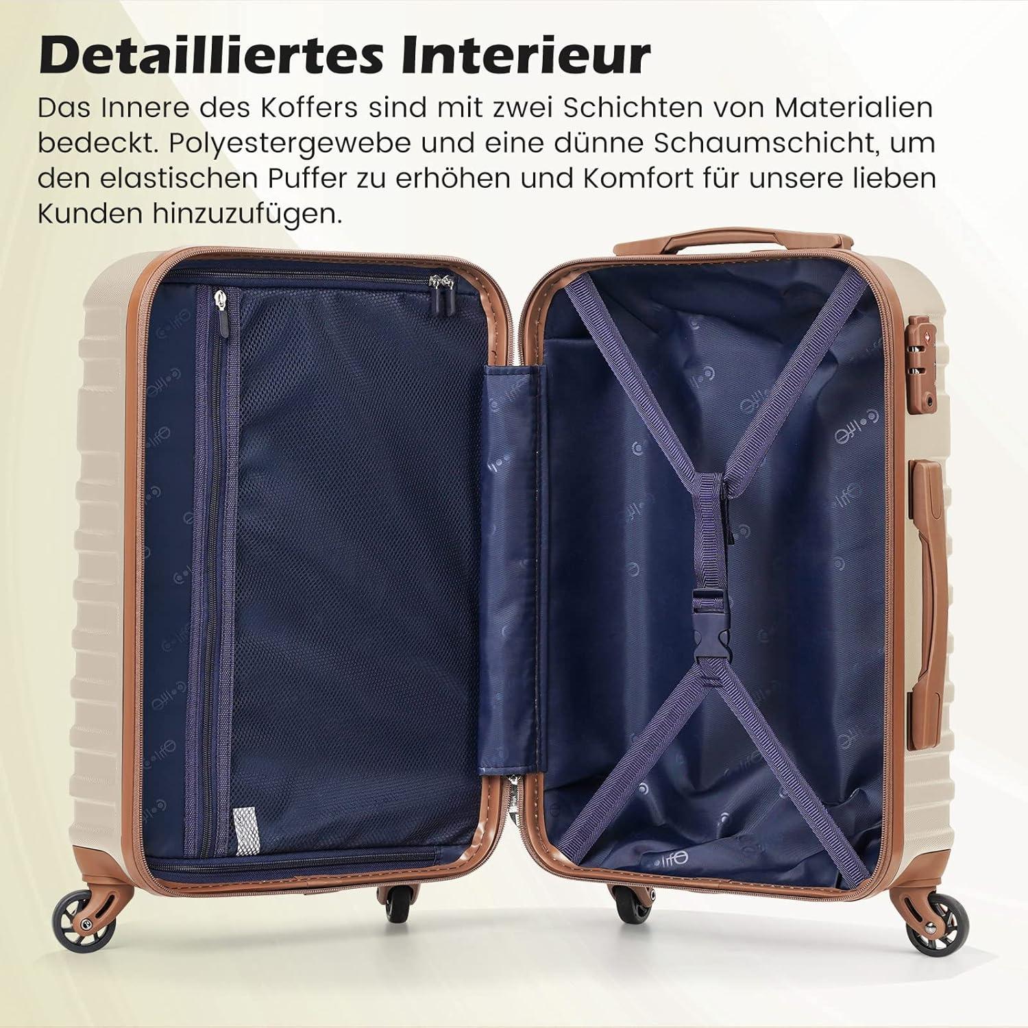 ABS Hartschalen Koffer 4 Rollen TSA-Schloss 3tlg Set Blau/Rot