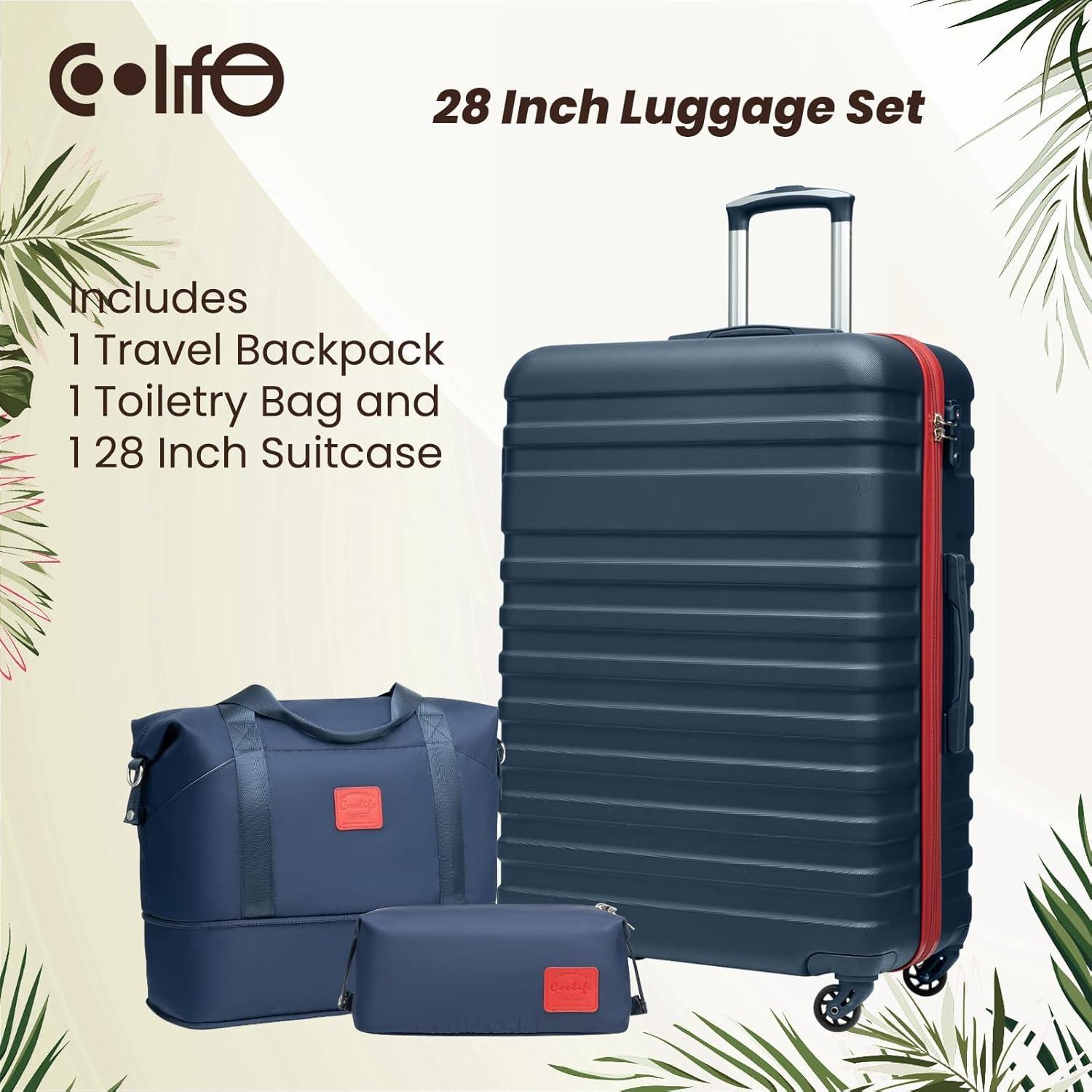 COOLIFE ABS Hartschalen Koffer Set 3tlg Blau/Rot