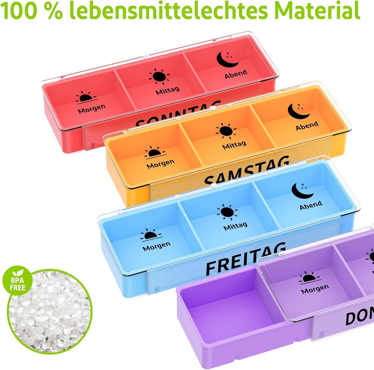 Tablettenbox 7 Tage BPA-frei 3-Fächer Pillenbox Organizer