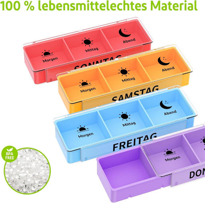 Tablettenbox 7 Tage BPA-frei 3-Fächer Pillenbox Organizer