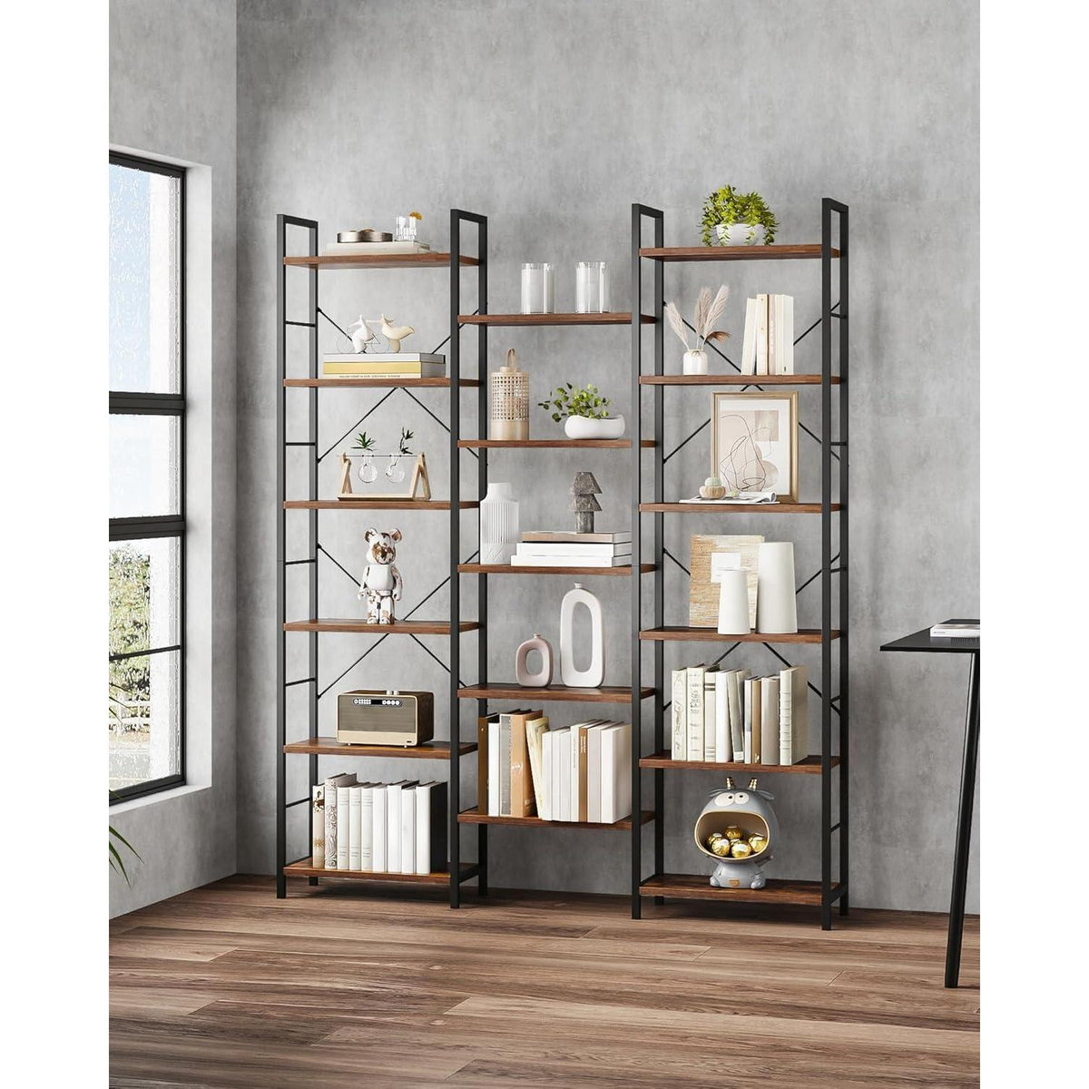 6-Etagen Bücherregal Vintagebraun-Schwarz | Standregal 17 Fachböden
