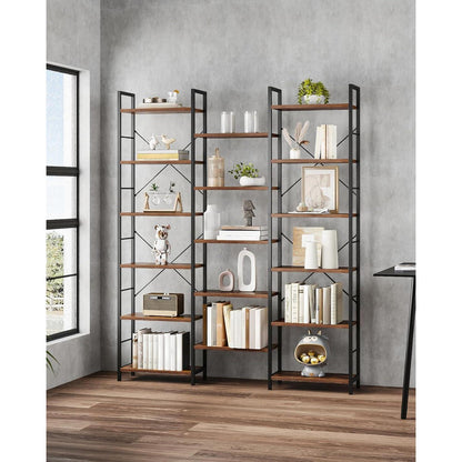 6-Etagen Bücherregal Vintagebraun-Schwarz | Standregal 17 Fachböden