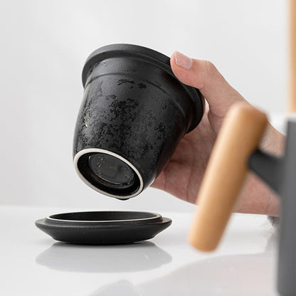 Teetasse 400ml Porzellan Deckel Sieb Keramik Grün Becher Henkel