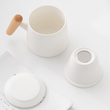 Porzellan Teetasse mit Sieb und Deckel 400ml - Weiß Kaffeetasse Geschenk für Frauen Männer