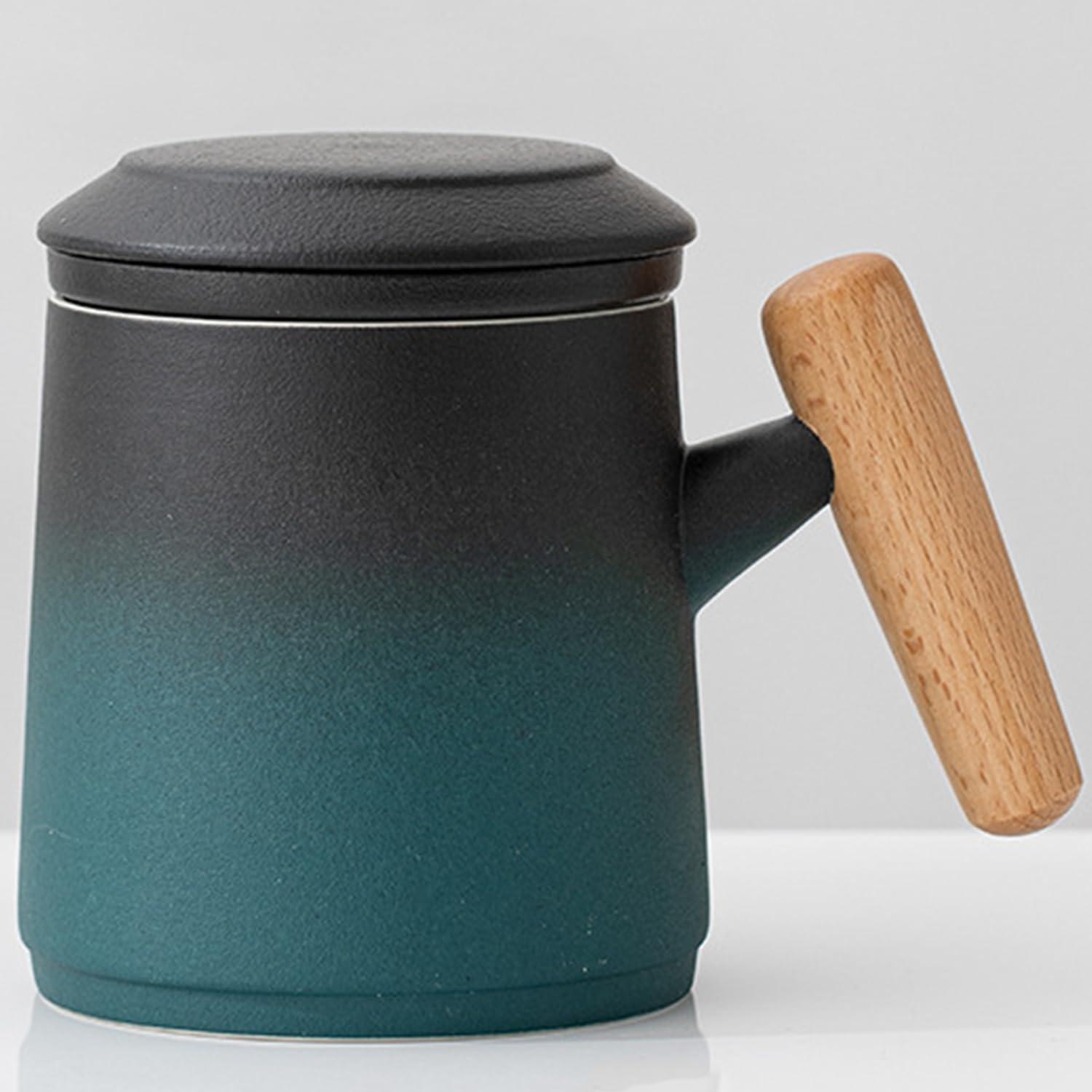 Keramik Tee Tasse Deckel Porzellan 400ml Kaffeebecher Henkel Set