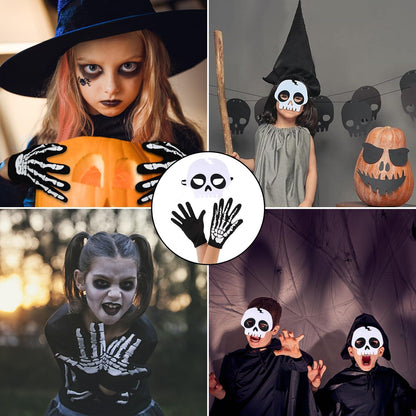 Halloween Vampir Kostüm Kinder Schwarz Rot Umhang Skelett Handschuhe