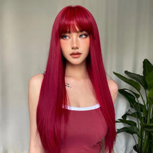 Rote lange gerade Cosplay Perücke mit Pony – 70cm