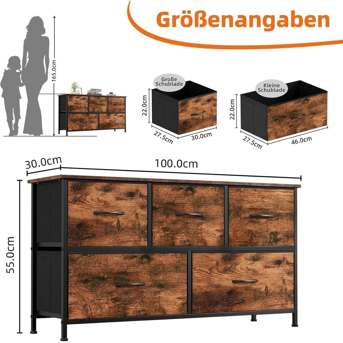 Kommode mit 5 Stoffschubladen – Schlafzimmer Organizer