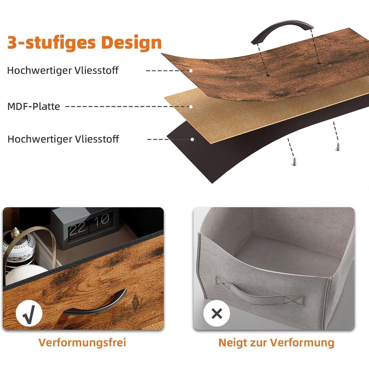 Kommode mit 5 Stoffschubladen – Schlafzimmer Organizer