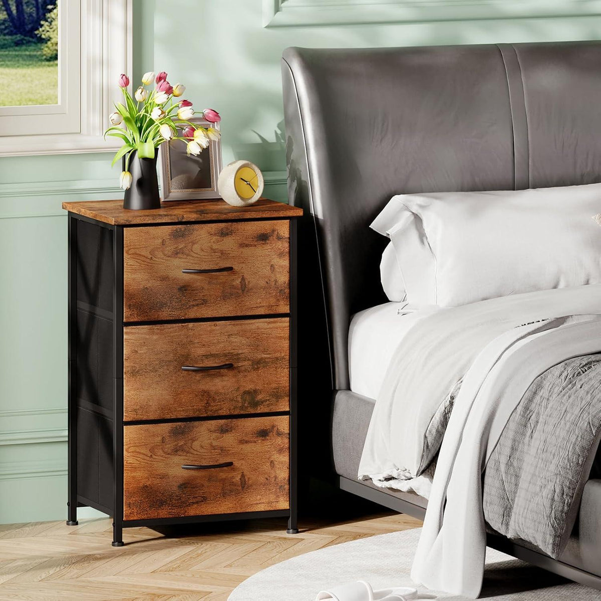 Somdot Kommode mit 3 Stoffschubladen – Schlafzimmer & Wohnzimmer