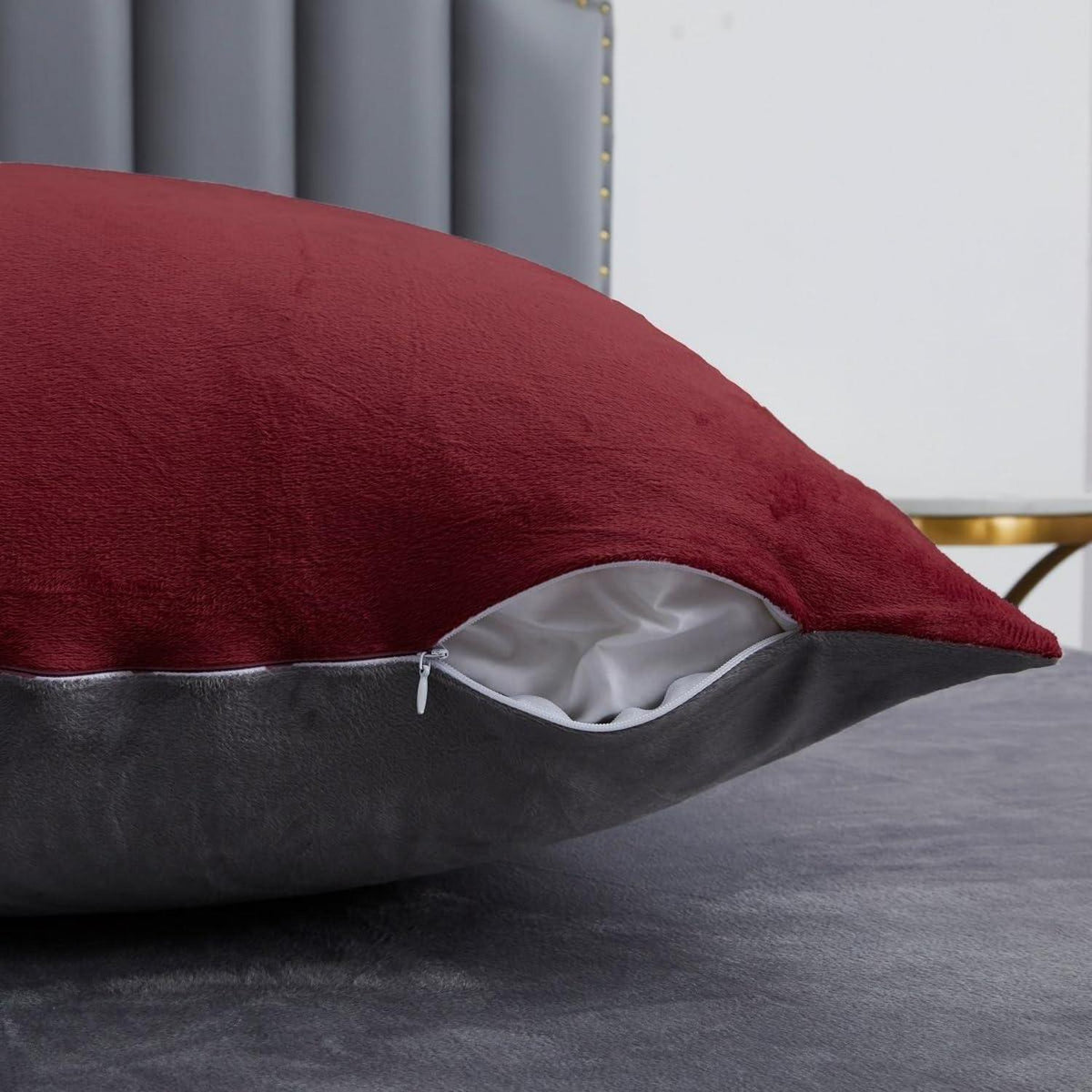 Kuschelige Coral Fleece Bettwäsche Set 135x200cm Rot/Weinrot/Grau