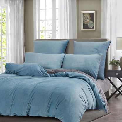 Winter Bettwäsche Set 220x240cm Blau Hellblau Grau