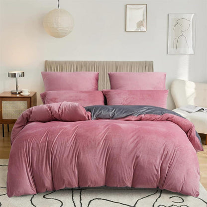 Flauschige Fleece Bettwäsche Set 135x200 Rosa Altrosa Grau