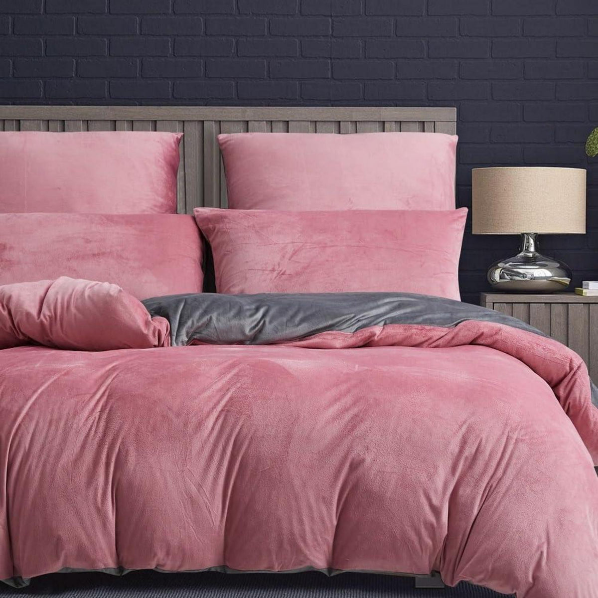 Flauschige Fleece Bettwäsche Set 135x200 Rosa Altrosa Grau