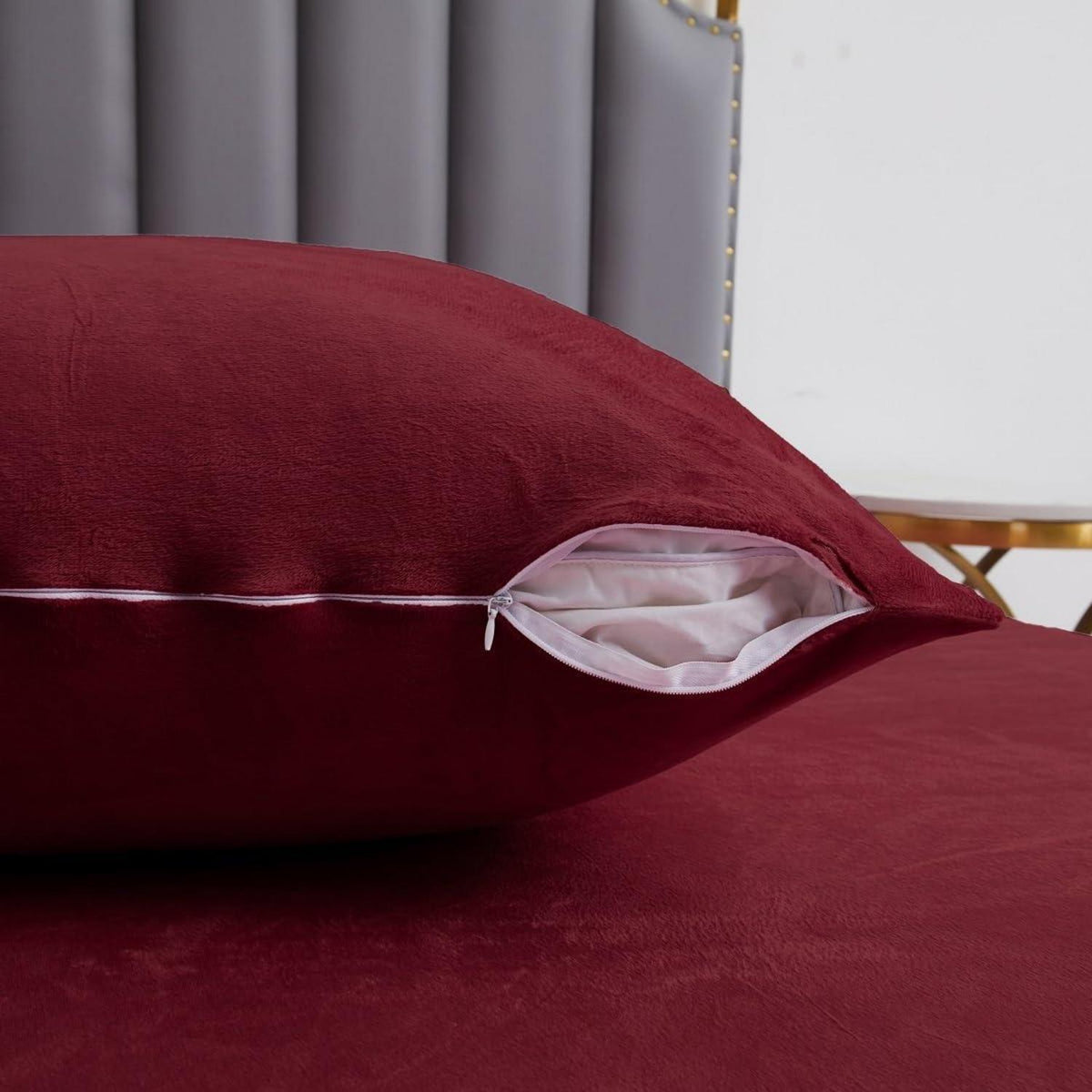 Flauschige Fleece Bettwäsche 135x200cm - Rot/Weinrot 4-teilig