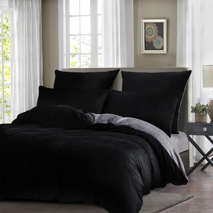 Flauschige Bettwäsche Set 135x200 Schwarz Grau Winter Plüsch