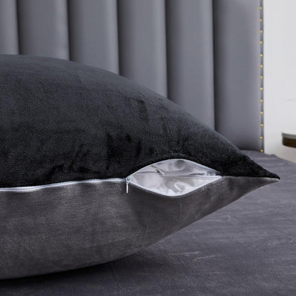 Flauschige Bettwäsche Set 135x200 Schwarz Grau Winter Plüsch