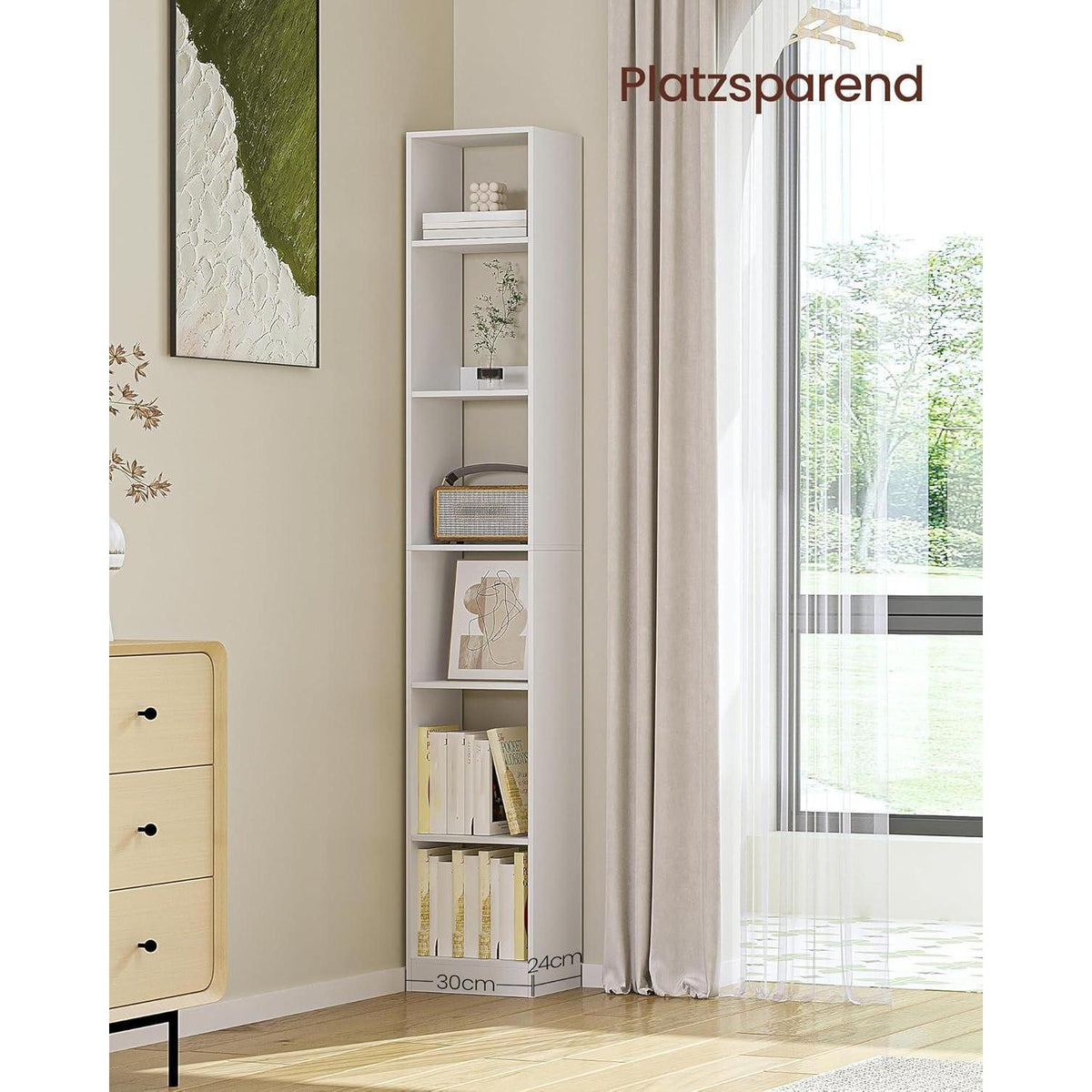 6-stöckiges Bücherregal weiß – Platzsparendes Wohnregal