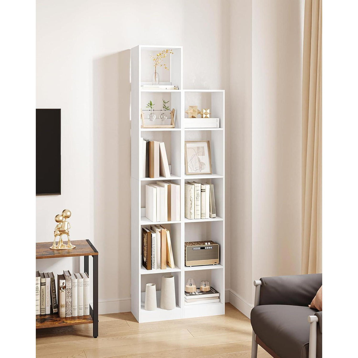 6-stöckiges Bücherregal weiß – Platzsparendes Wohnregal