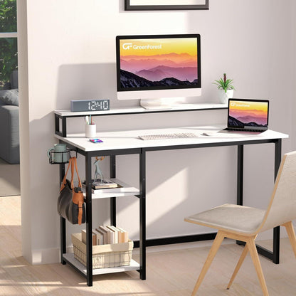 Weißer Schreibtisch 120 x 55 cm mit Regal, Monitorständer