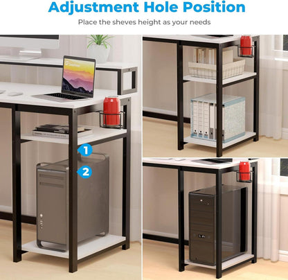 Weißer Schreibtisch 120x55 cm mit Regal und Monitorständer